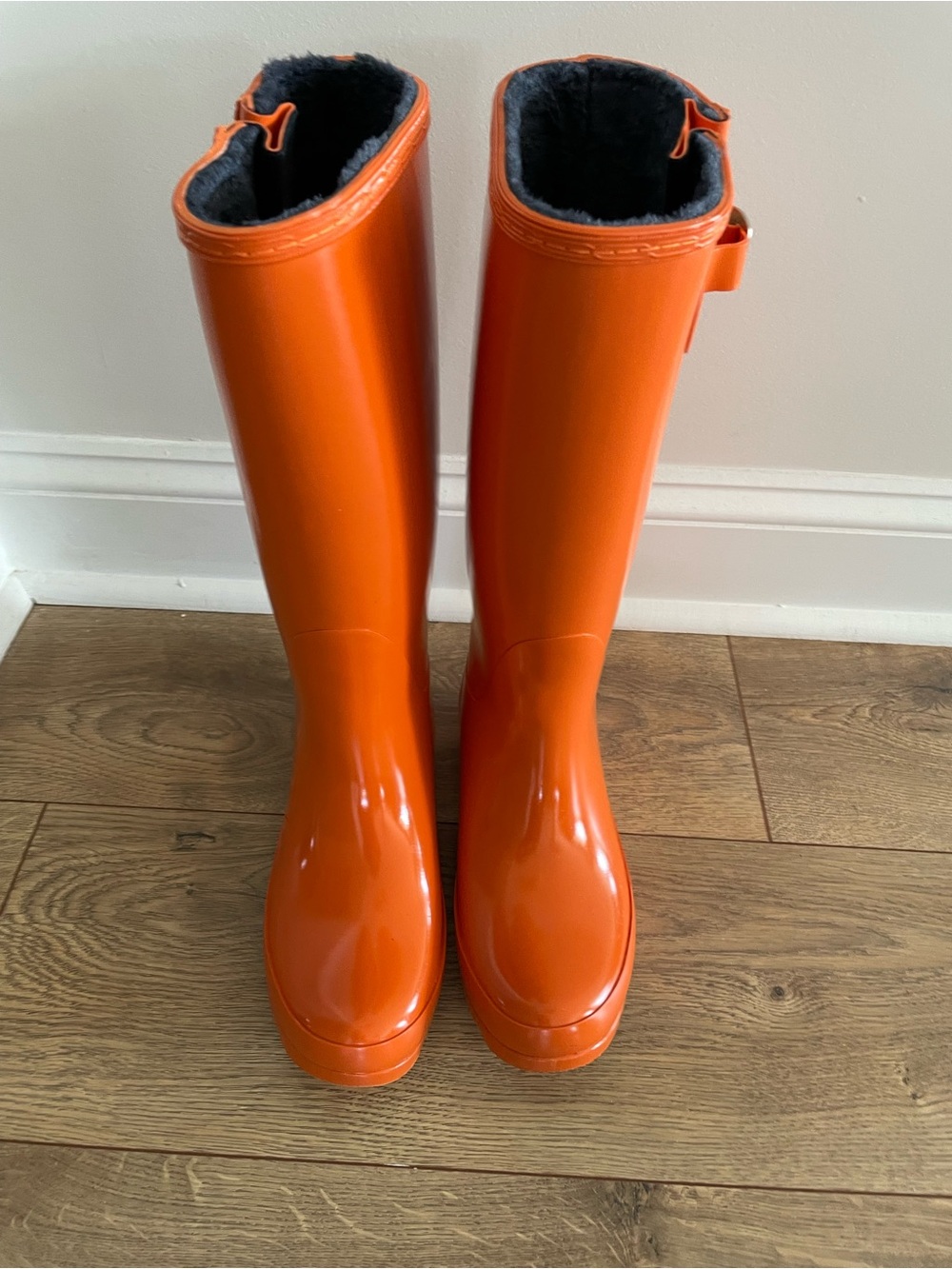 Women’s Orange Waterproof Winter Rain Boots with Fleece Lining